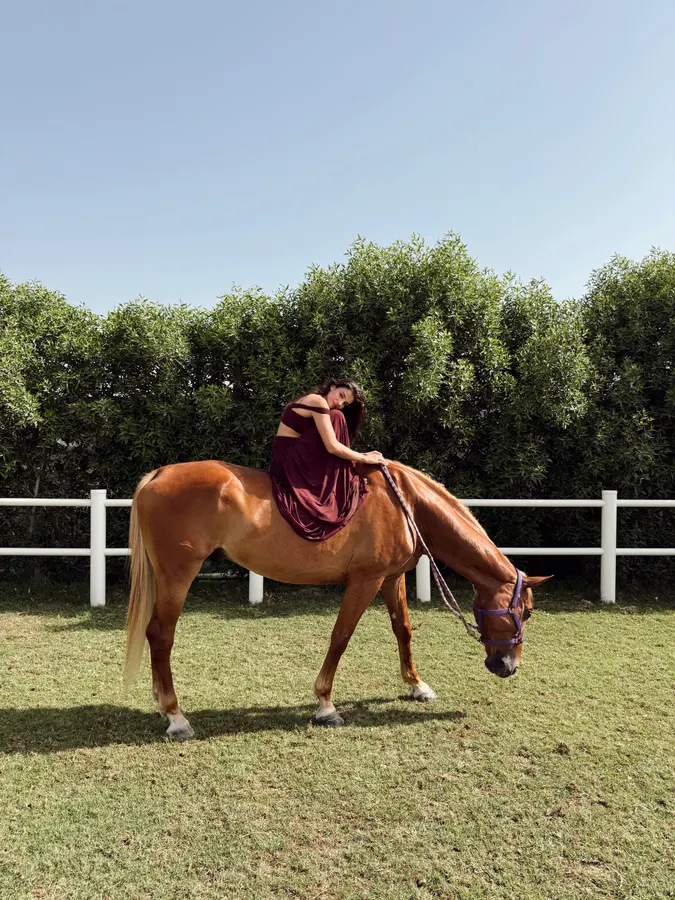 Editorial photoshoot with horse at Crystalline Equine Dubai