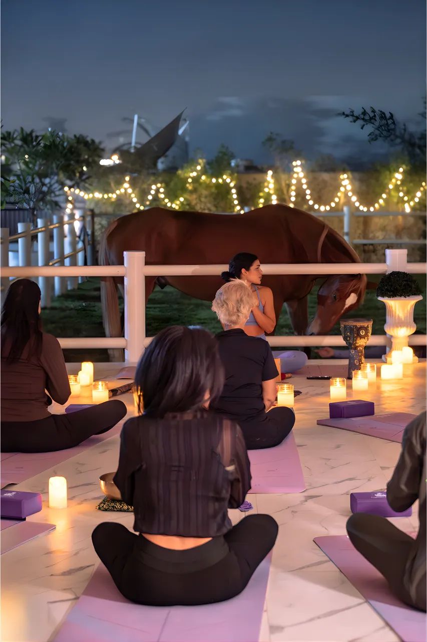 Curated wellness experiences with horses in Dubai: yoga, pilates, sound healing, and meditation in nature